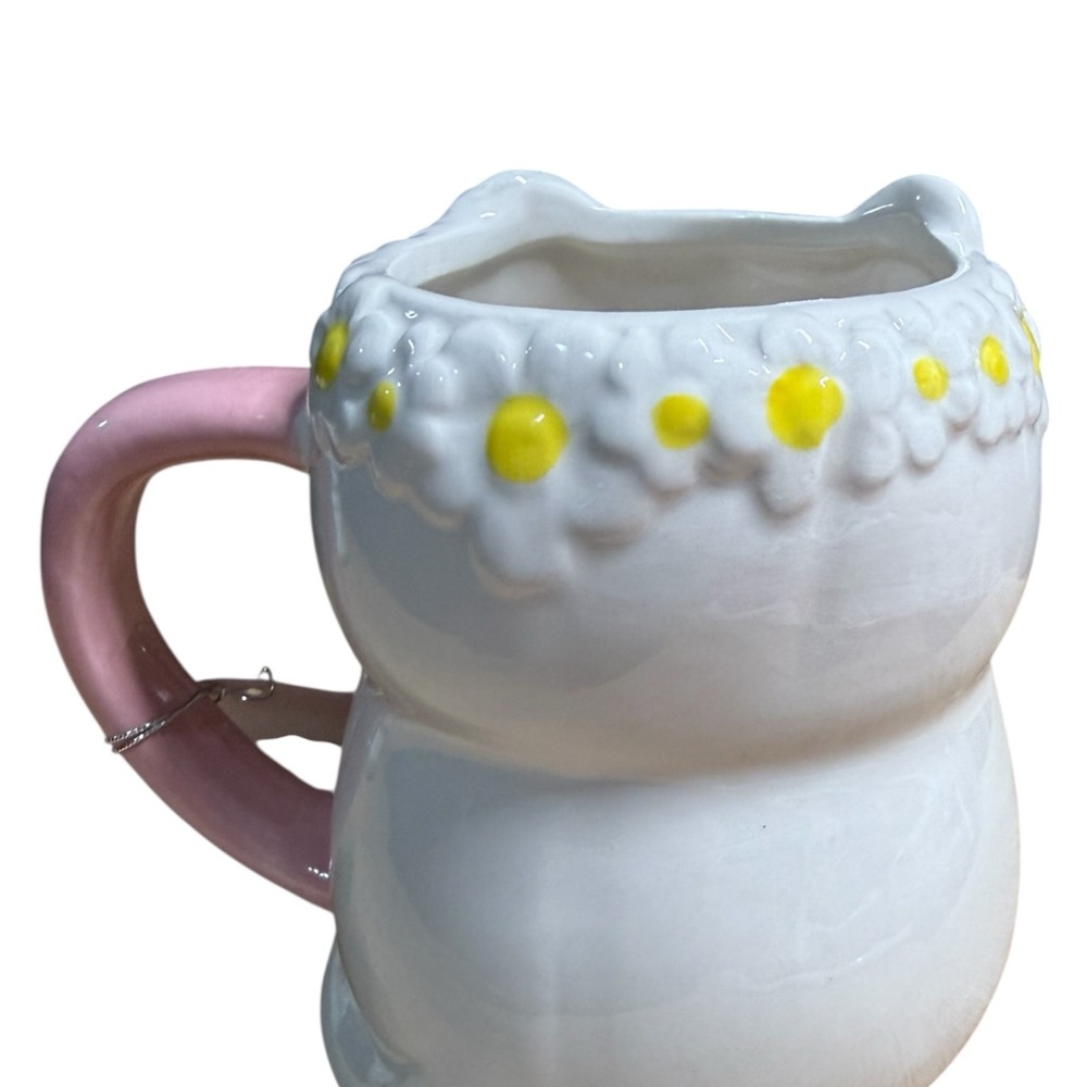 10 Strawberry Street White Cat Figural Mug Pink Handle Hanging Tag - Picture 3 of 5